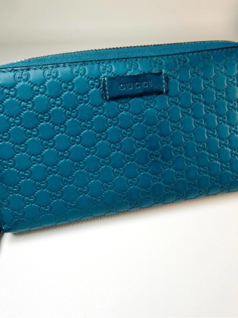 Gucci Microguccissima Leather Zip Around Long Wallet Teal Blue Micro GG